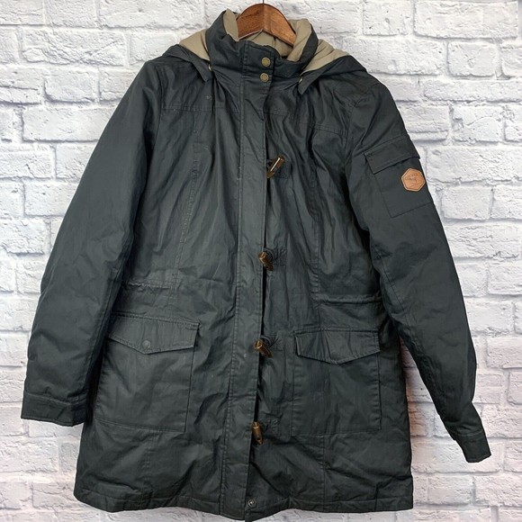 Orvis Women Black Green Mountain Parka Duck Down Feather Horn Toggle Zip Large - Picture 1 of 11